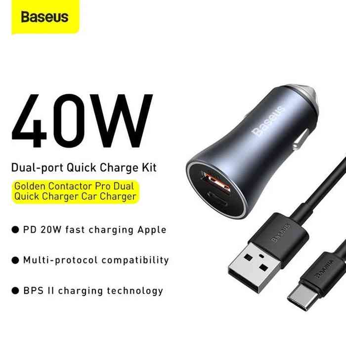 Baseus Golden Contactor Pro Dual Quick Car Charger U+C 40W